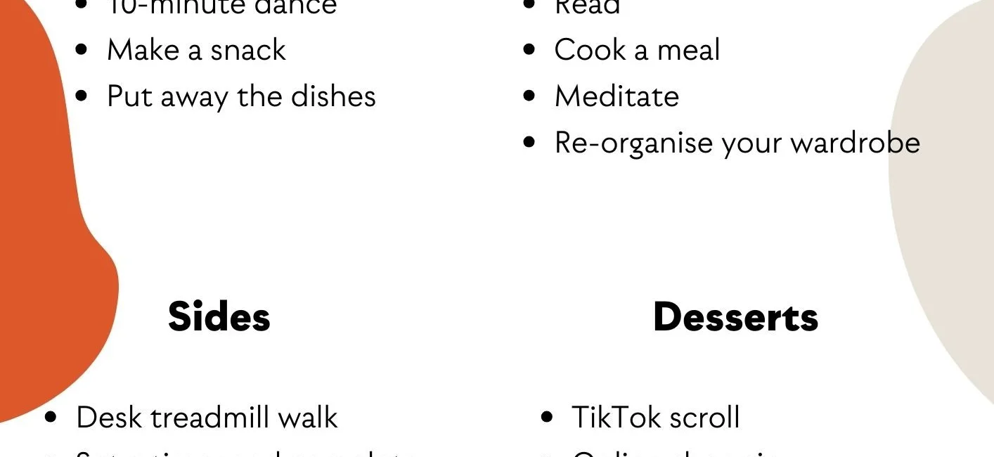 dopamine menu example showing starters, mains, and desserts