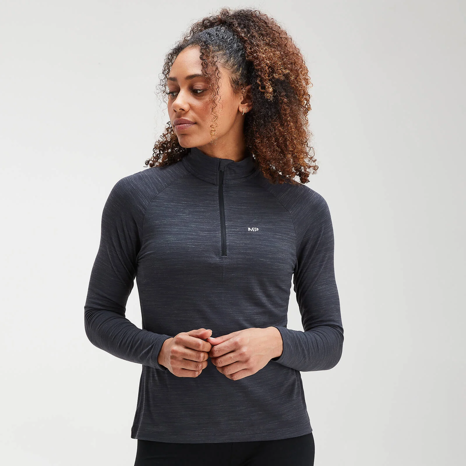 MP Women's Performance Zip Training Top- Black/Charcoal Marl - XS Image 1