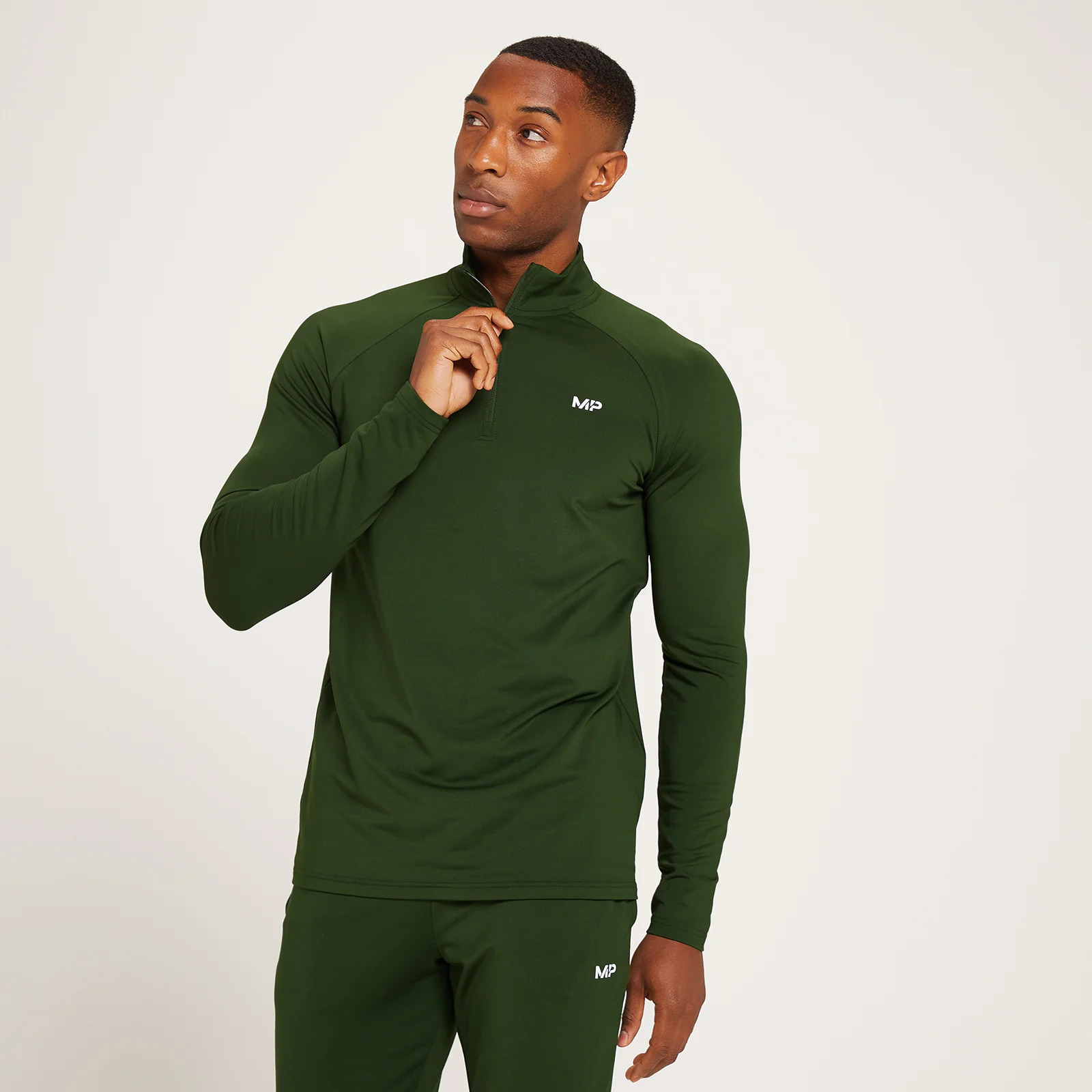 MP Men's Linear Mark Graphic Training 1/4 Zip - Dark Green - XXS Image 1