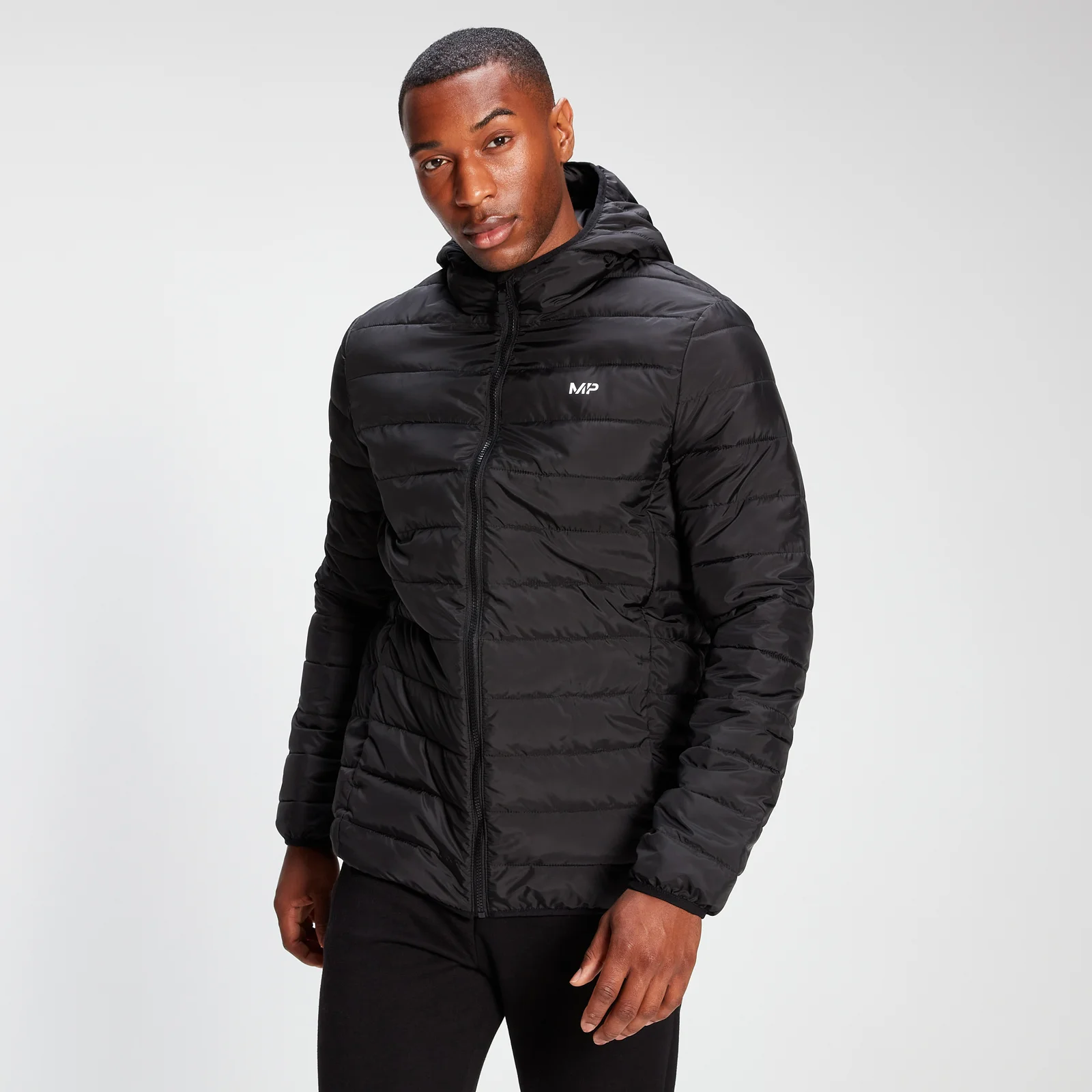 MP Men's Lightweight Hooded Packable Puffer Jacket - Black - S Image 1