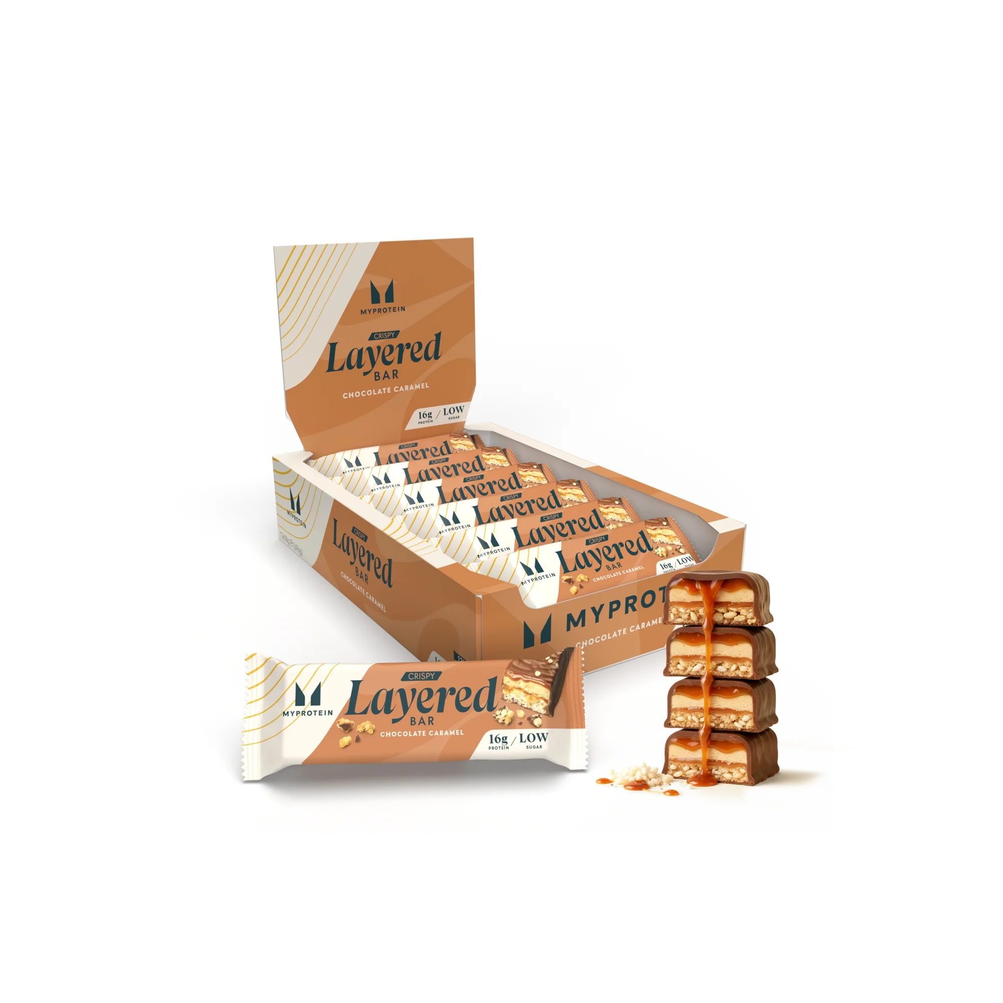 Crispy Layered Protein Bar - 12 x 58g - Chocolate Caramel Image 1