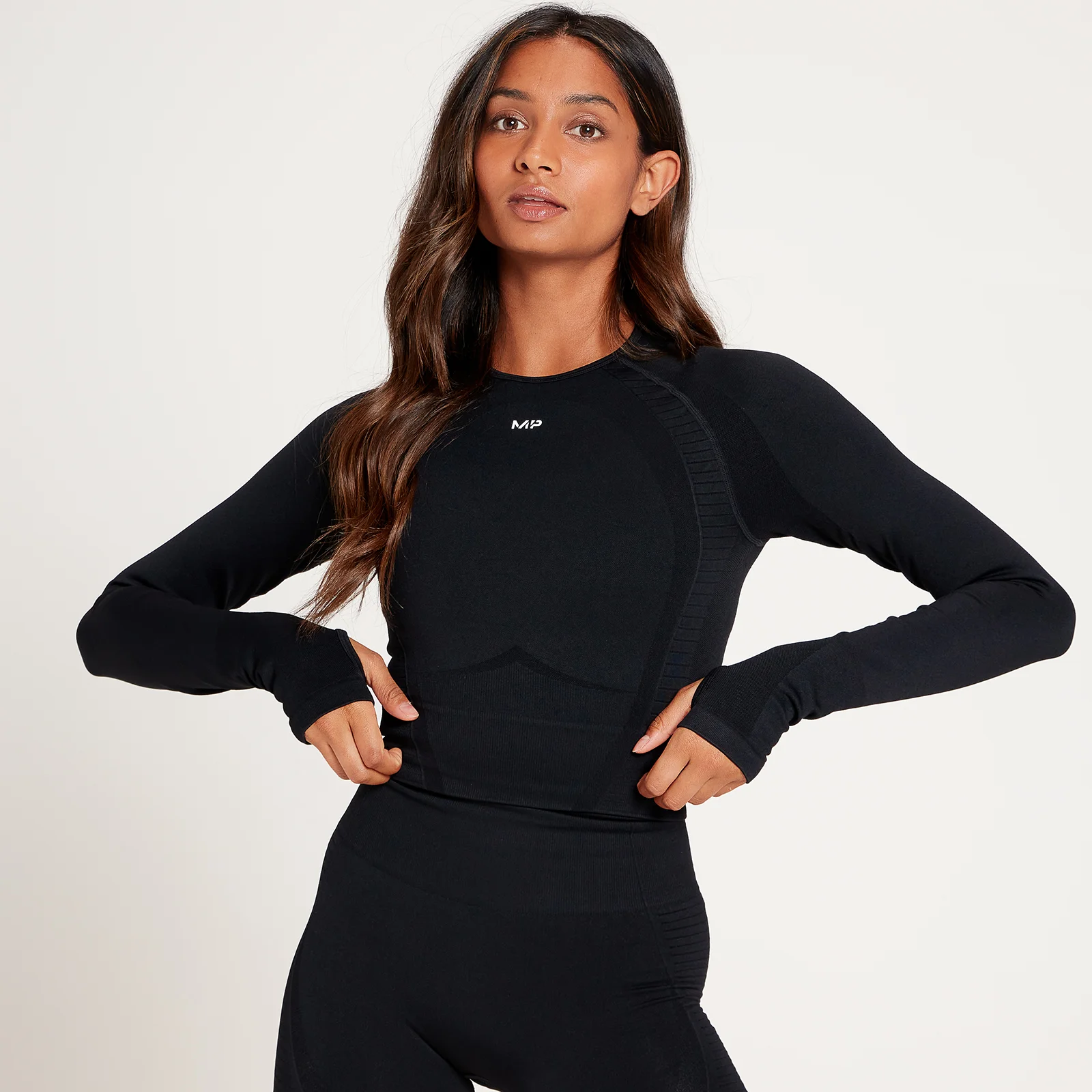 MP Women's Tempo Seamless Long Sleeve Crop Top - Black - XXS Image 1