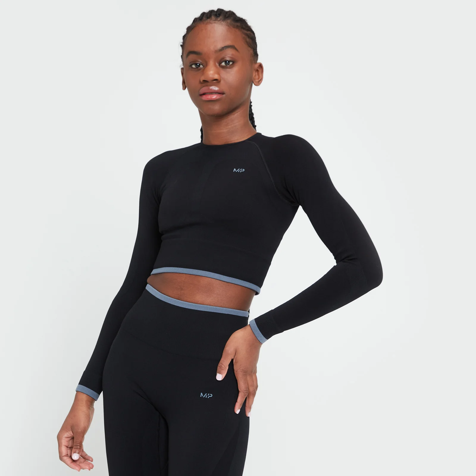 MP Women's Adapt Seamless Long Sleeve Crop Trop - Black - XXS Image 1