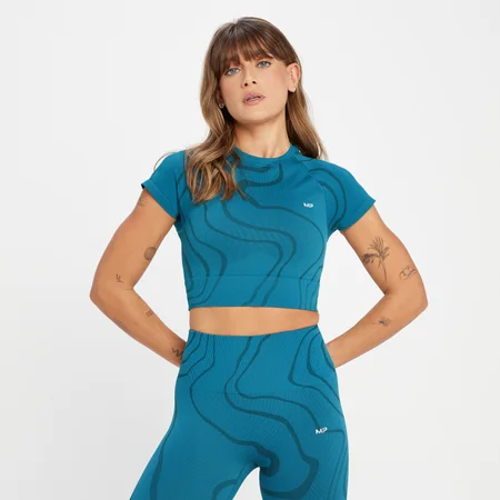 MP Women's Tempo Wave Seamless Crop Top - Teal Blue