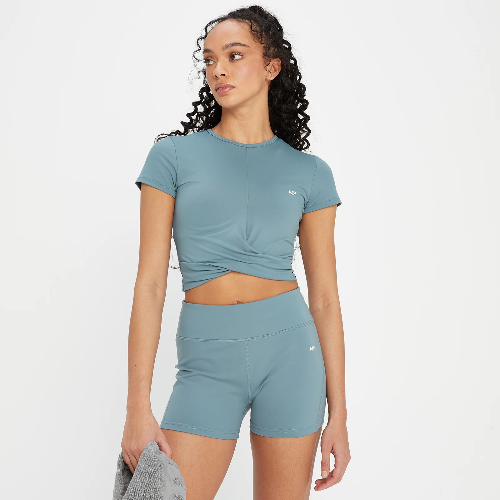 MP Women's Power Short Sleeve Crop Top - Pebble Blue - XXS Image 1