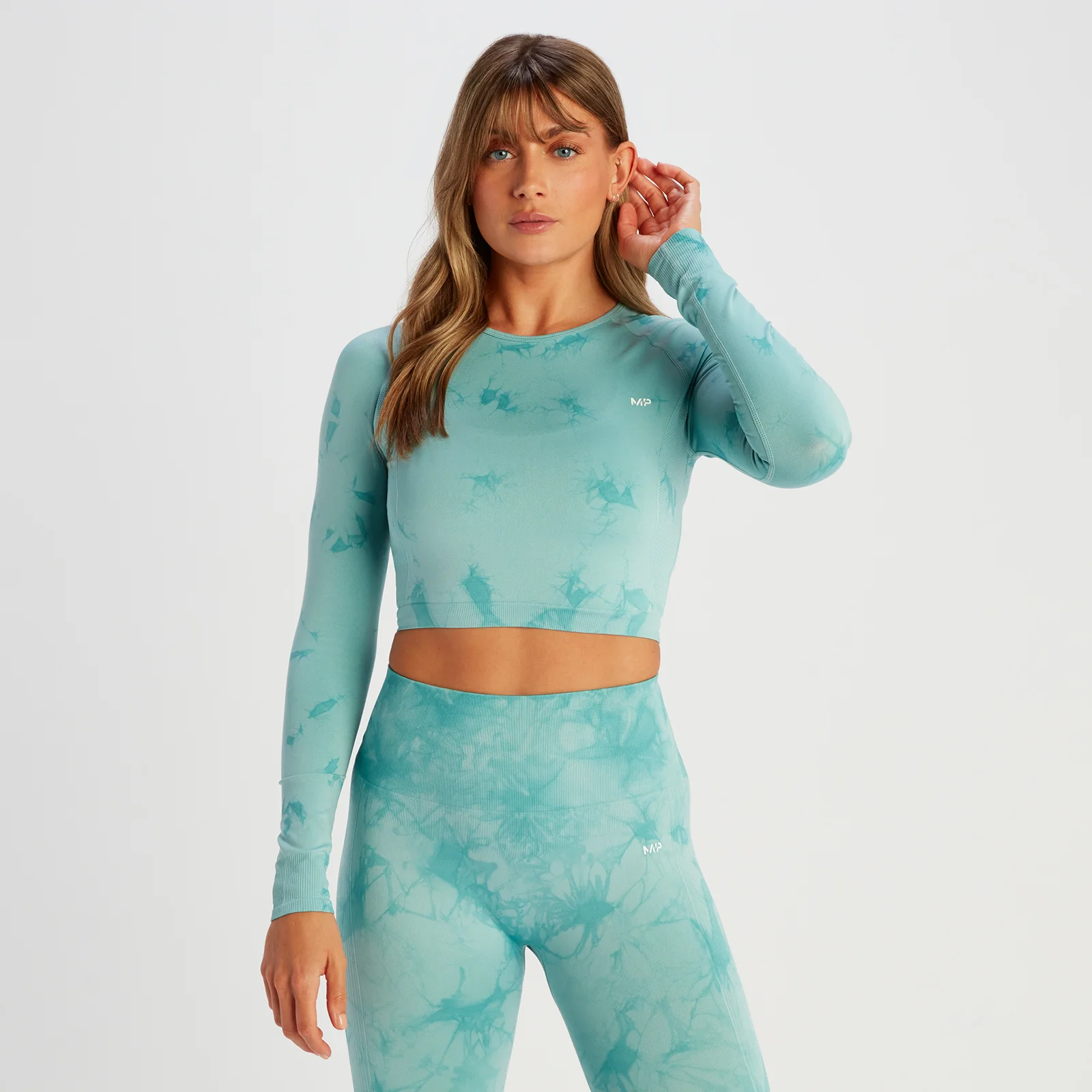 MP Women's Shape Seamless Long Sleeve Crop T-Shirt - Dusk Blue Tie Dye - XS Image 1