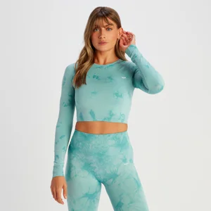 MP Women's Shape Seamless Long Sleeve Crop T-Shirt - Dusk Blue Tie Dye - Size M