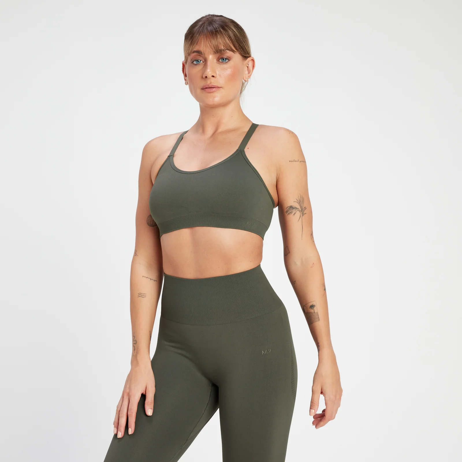 MP Women's Rest Day Seamless Cross Back Sports Bra - Taupe Green - XS Image 1