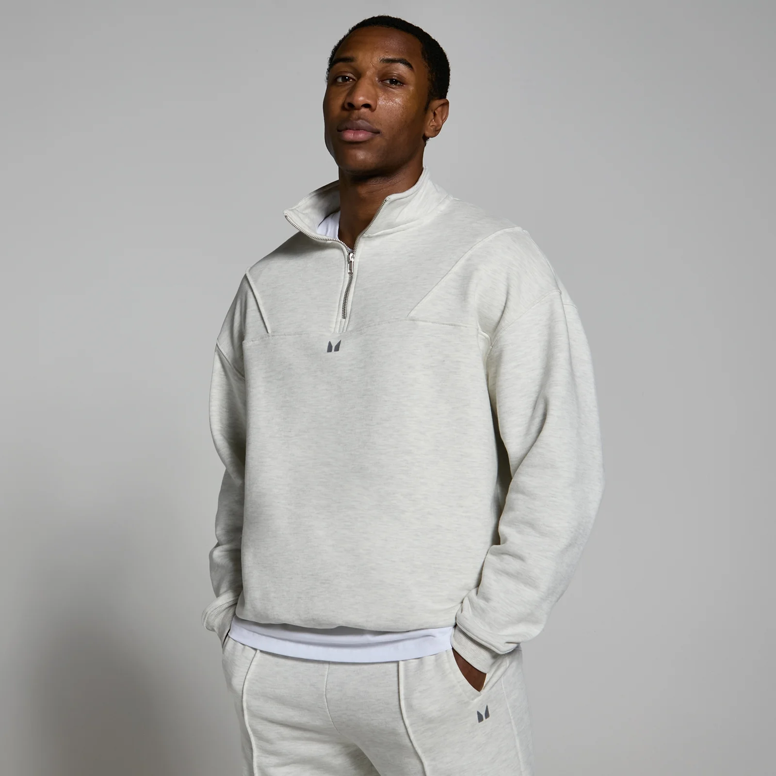 MP Men's Lifestyle Heavyweight 1/4 Zip - Light Grey Marl - XL Image 1