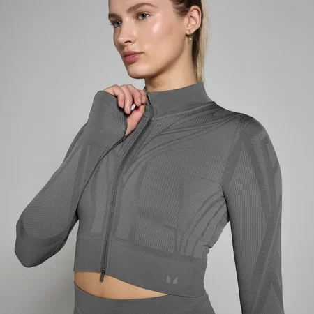 MP Women's Tempo Ultra Geometric Crop Seamless Jacket - Carbon