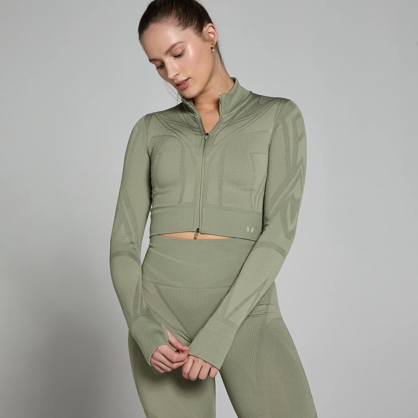 MP Women's Tempo Ultra Geometric Crop Seamless Jacket - Brindle - XS Image 2