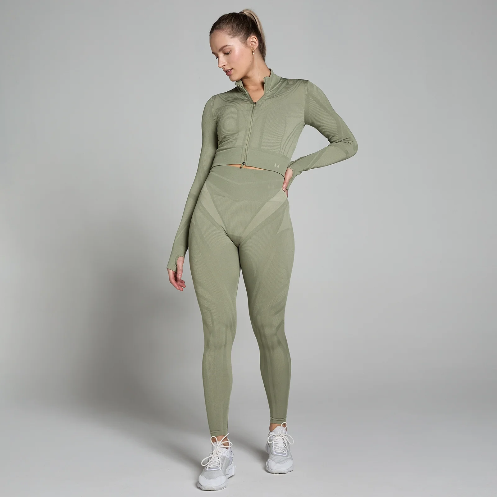 MP Women's Tempo Ultra Geometric Crop Seamless Jacket - Brindle - XS Image 4