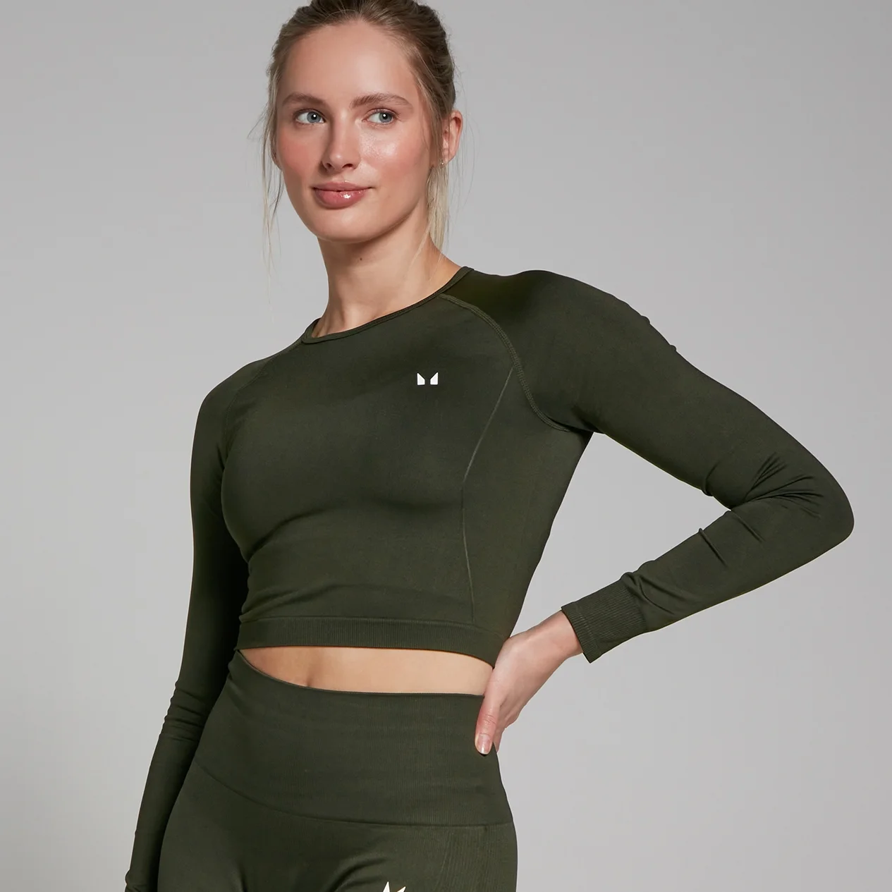 MP Women's Shape Seamless Long Sleeve Crop Top - Forest Green - S Image 1