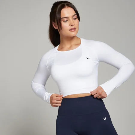 MP Women's Shape Seamless Long Sleeve Crop Top - White