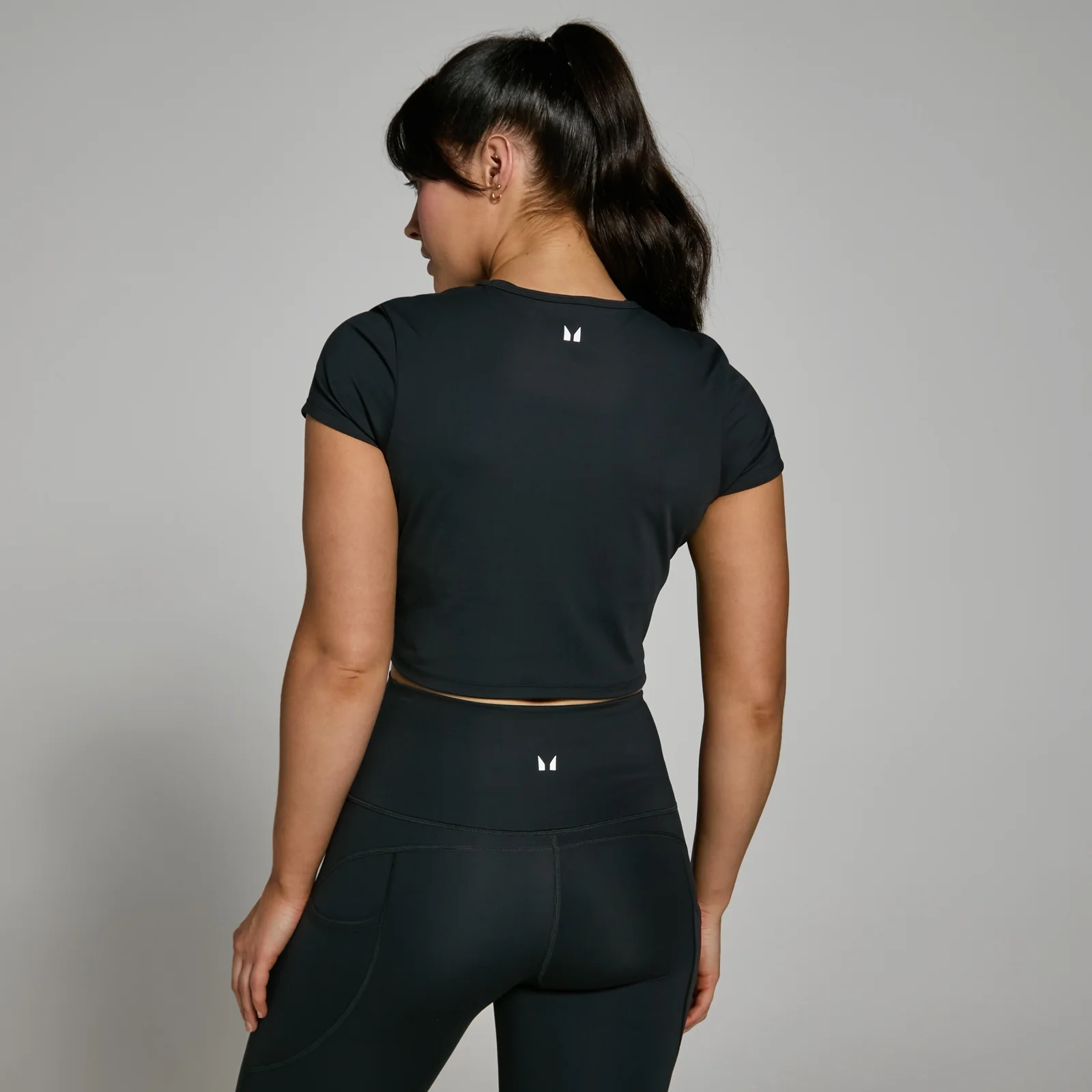 MP Women's Power Short Sleeve Crop Top - Black - XS Image 3
