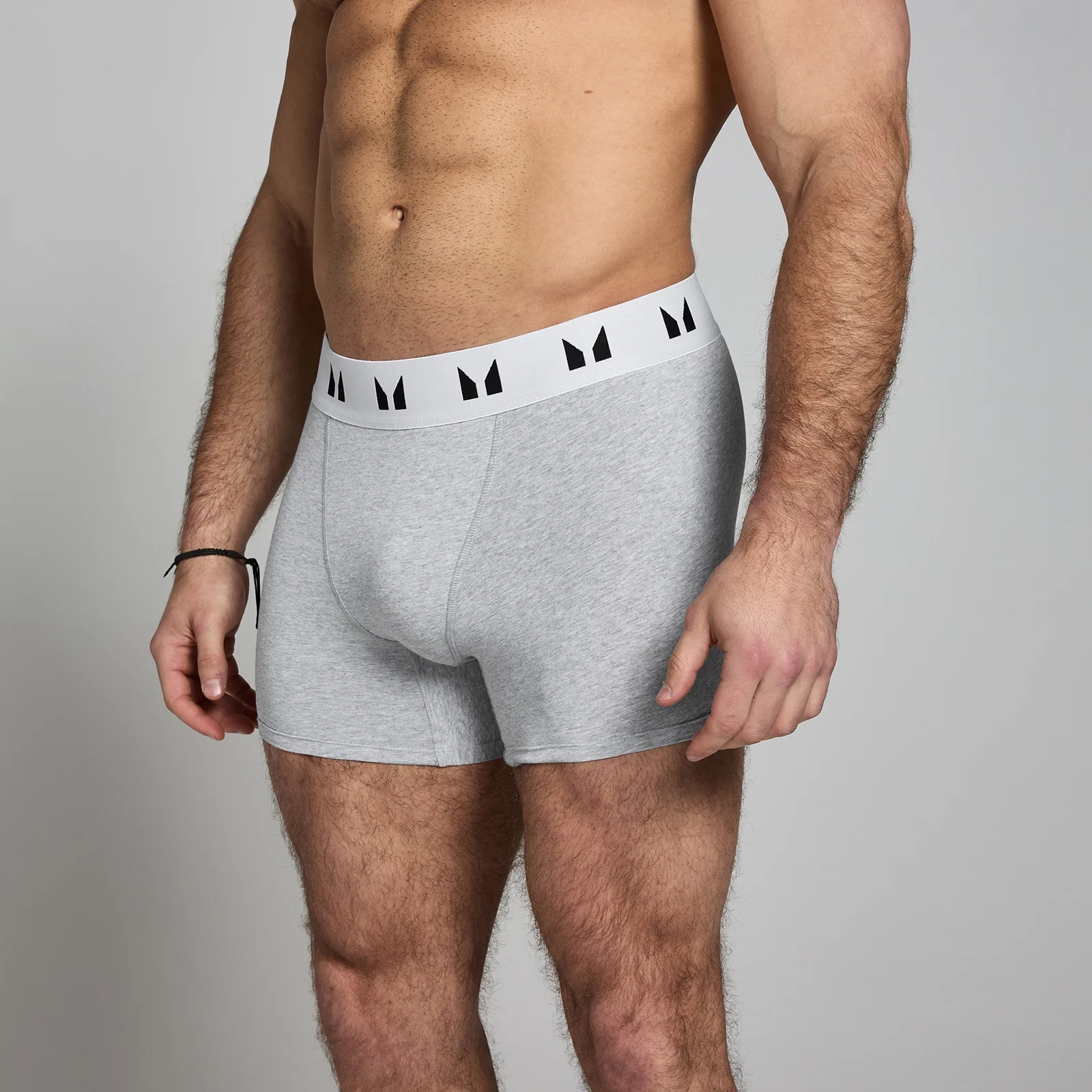 Men's Cotton Boxers (3 Pack) - Grey Marl/White - S Image 2