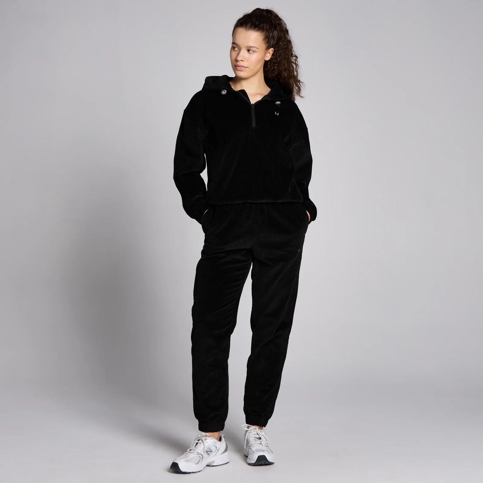 MP Women's Corduroy 1/4 Zip Hoodie - Black - L Image 3
