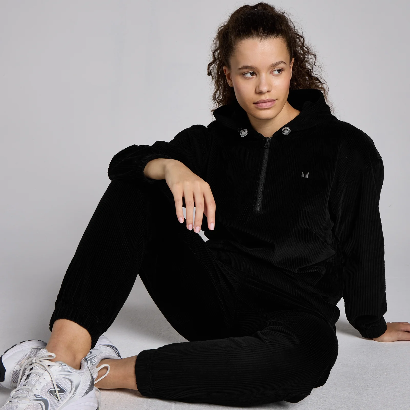 MP Women's Corduroy 1/4 Zip Hoodie - Black - L Image 5