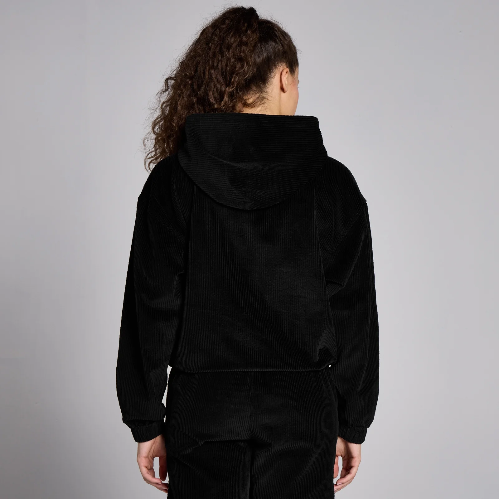MP Women's Corduroy 1/4 Zip Hoodie - Black - L Image 2