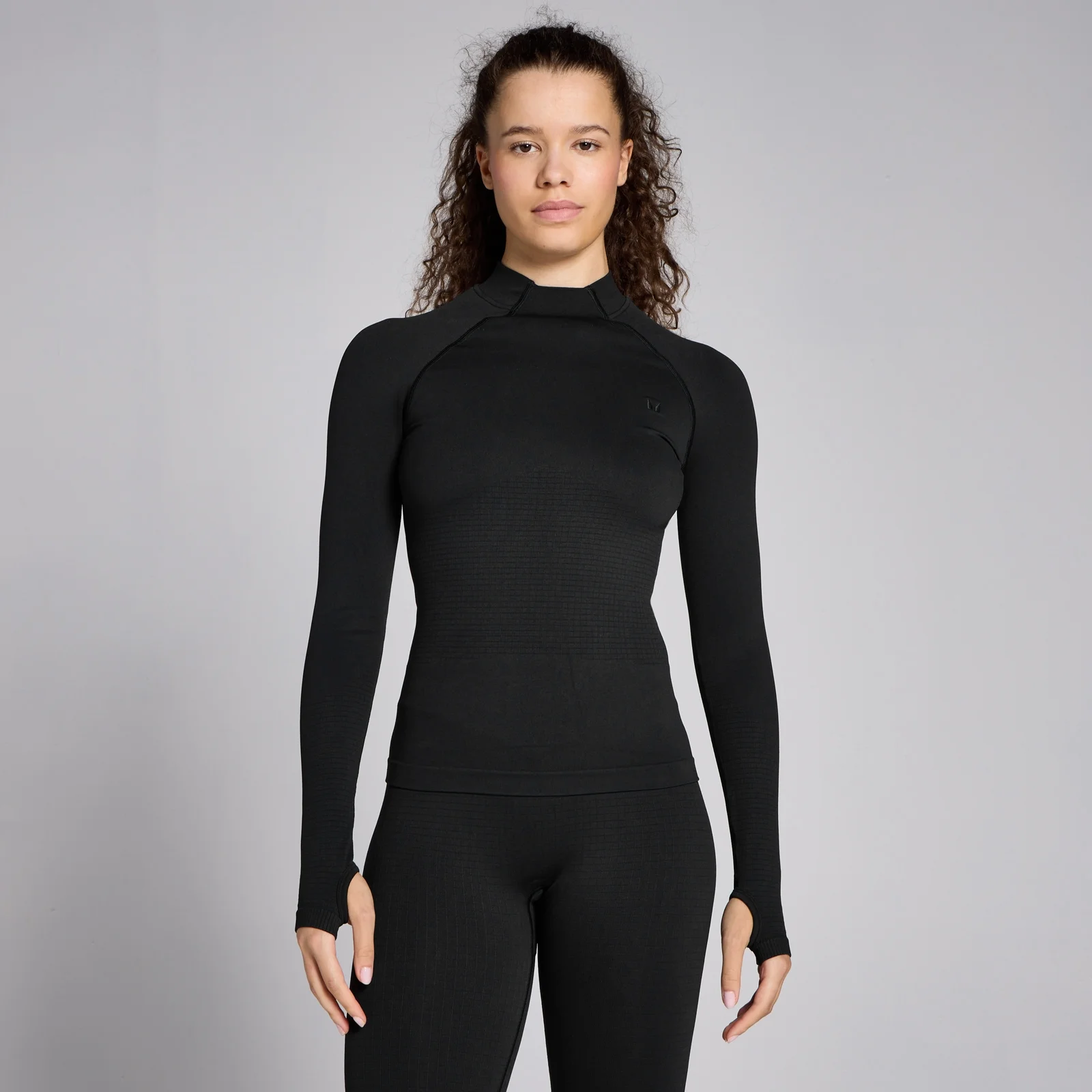 MP Women's Waffle Seamless Long Sleeve Top - Black - M Image 1