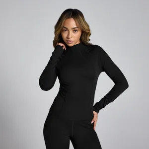 MP Women's Tempo Sculpt Funnel Neck Sheer Top - Black - Size XS