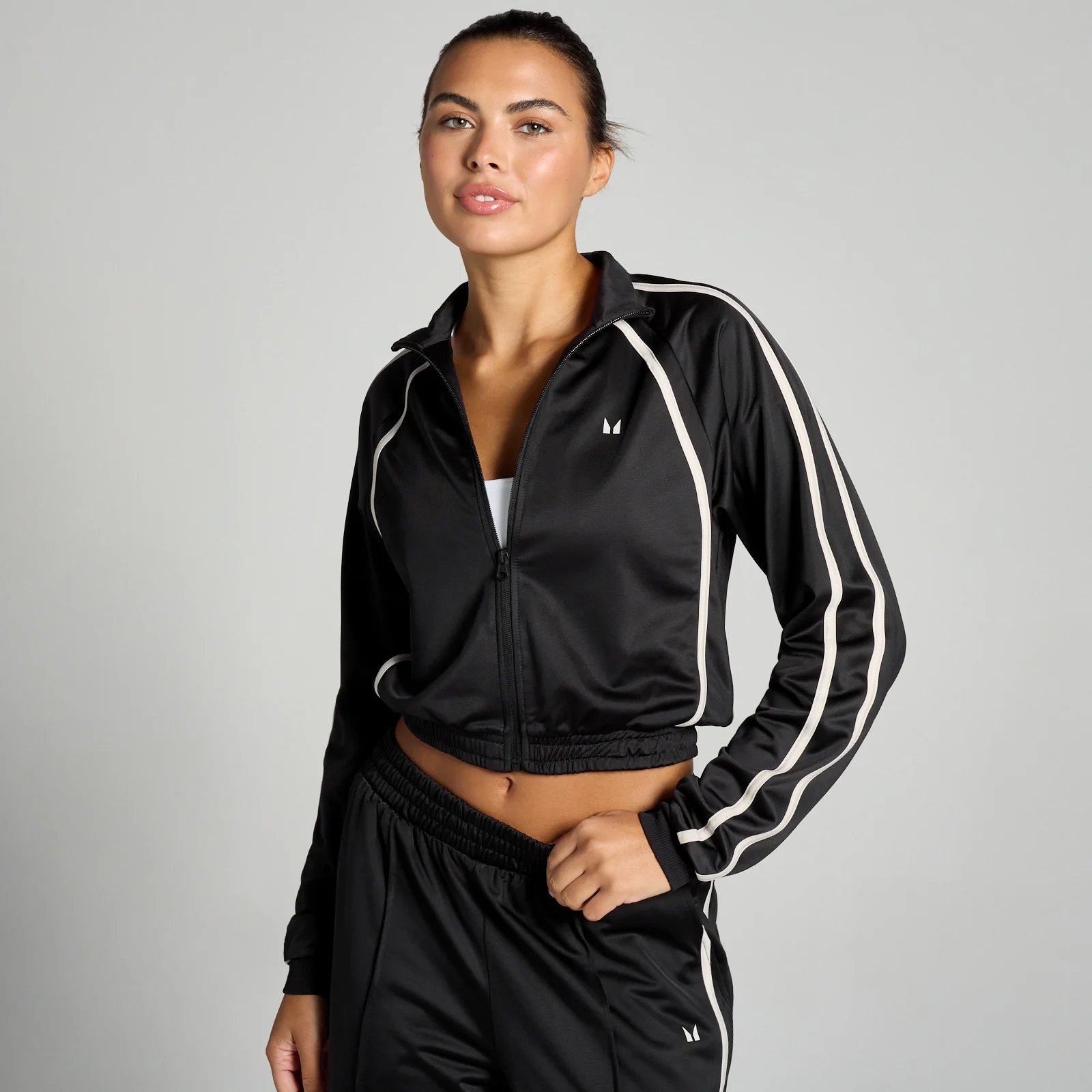 MP Women's Tricot Track Jacket - Black/White - XS Image 1