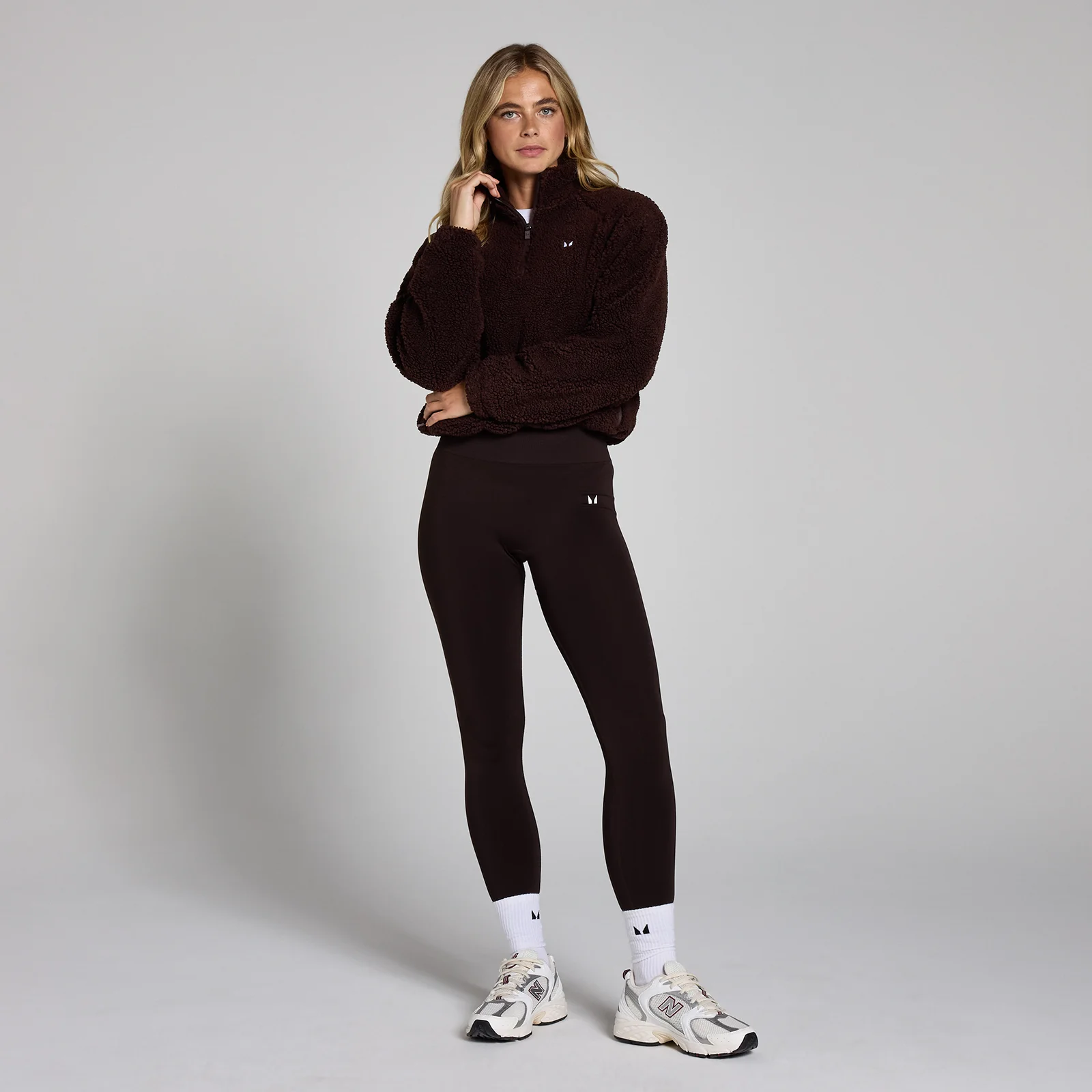 MP Women's Cropped Borg 1/4 Zip Fleece - Chocolate - XS Image 3