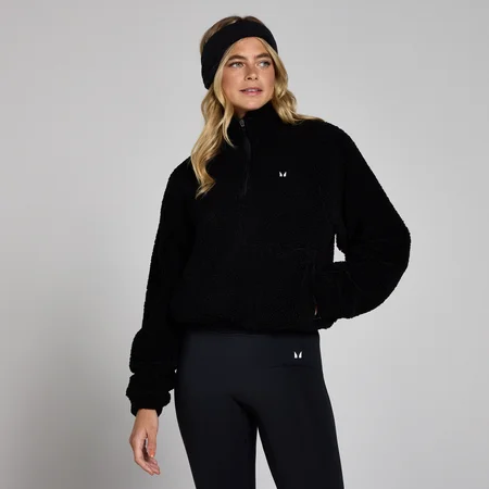 MP Women's Cropped Borg 1/4 Zip Fleece - Black