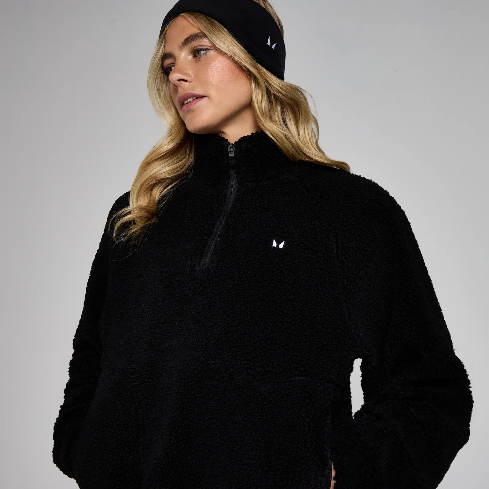 MP Women's Cropped Borg 1/4 Zip Fleece - Black - XS Image 4