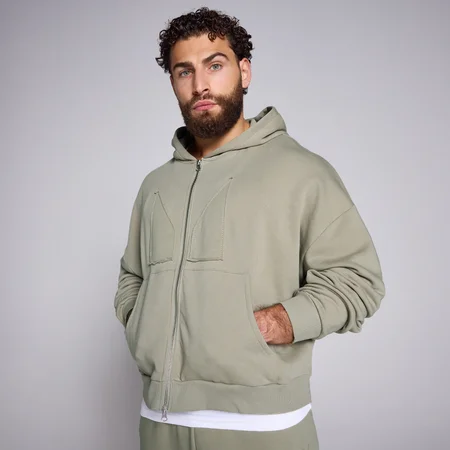 MP Men's 2 Way Zip Applique Hoodie - Deep Sage