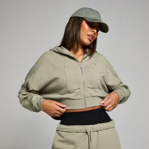 MP Women's Cropped Applique Zip Through Hoodie - Deep Sage - Size XL