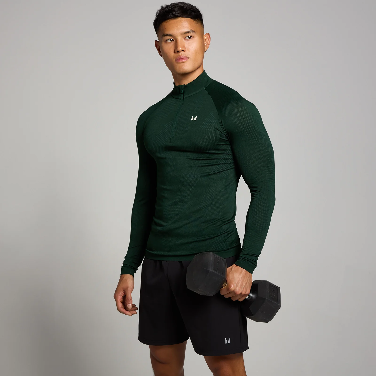 MP Men's Tempo Pillar Graphic Seamless 1/4 Zip - Dark Emerald - XS Image 1