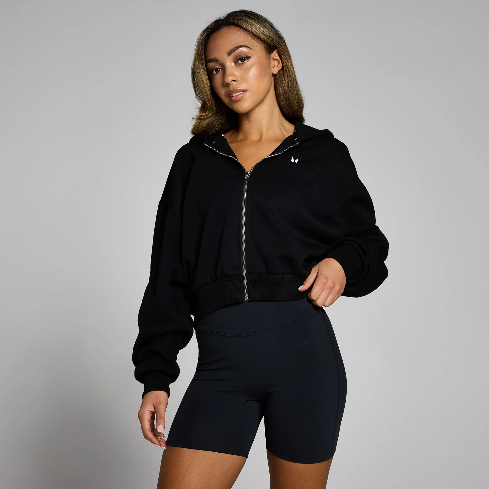 MP Women's Basics Zip Through Cropped Hoodie - Black - S Image 1