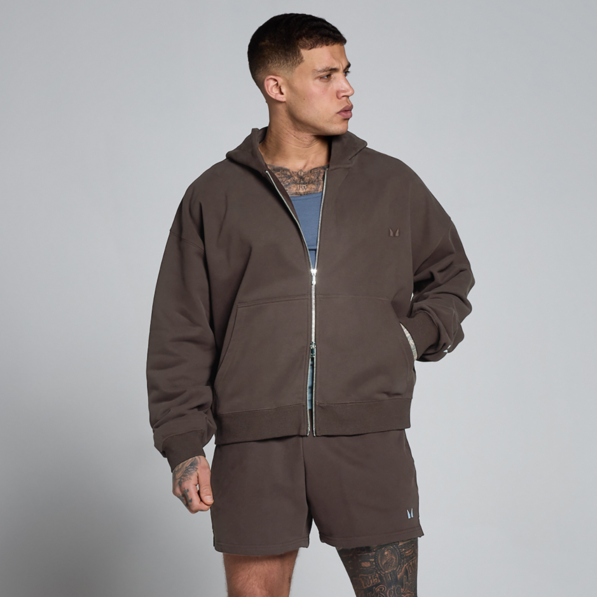 MP Men's Lift Oversized Loopback 2 Way Zip Hoodie - Chocolate - S Image 1