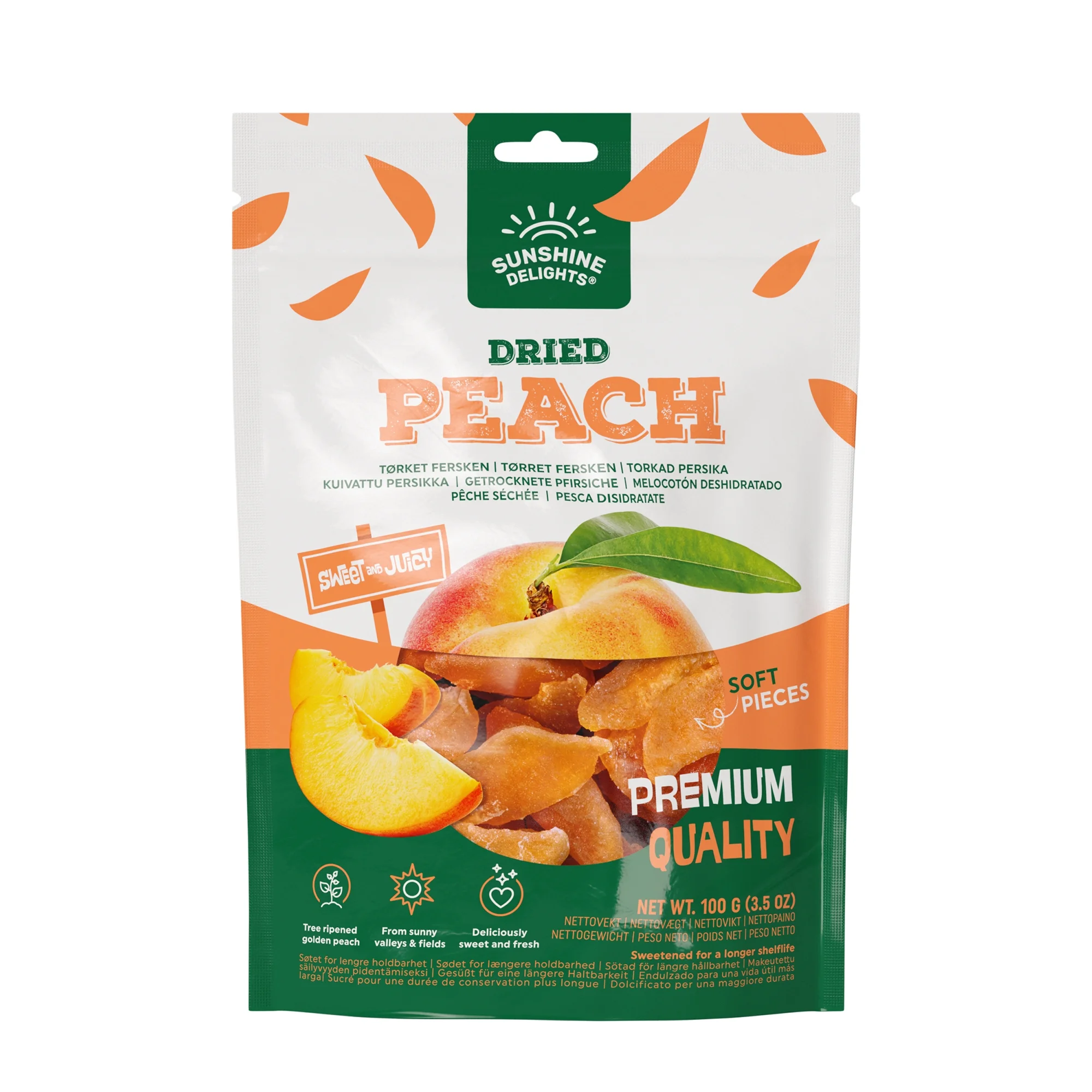 Sunshine Delights, Dried Peach, 100g Image 1