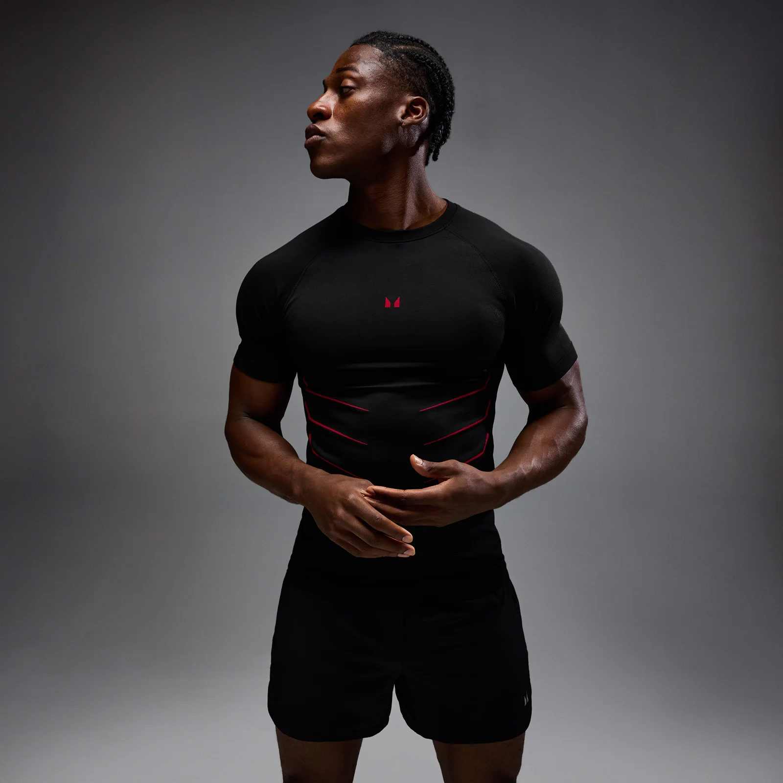 MP Men's Hero Muscle Fit Seamless T-Shirt - Washed Black/Hero Red - L Image 1