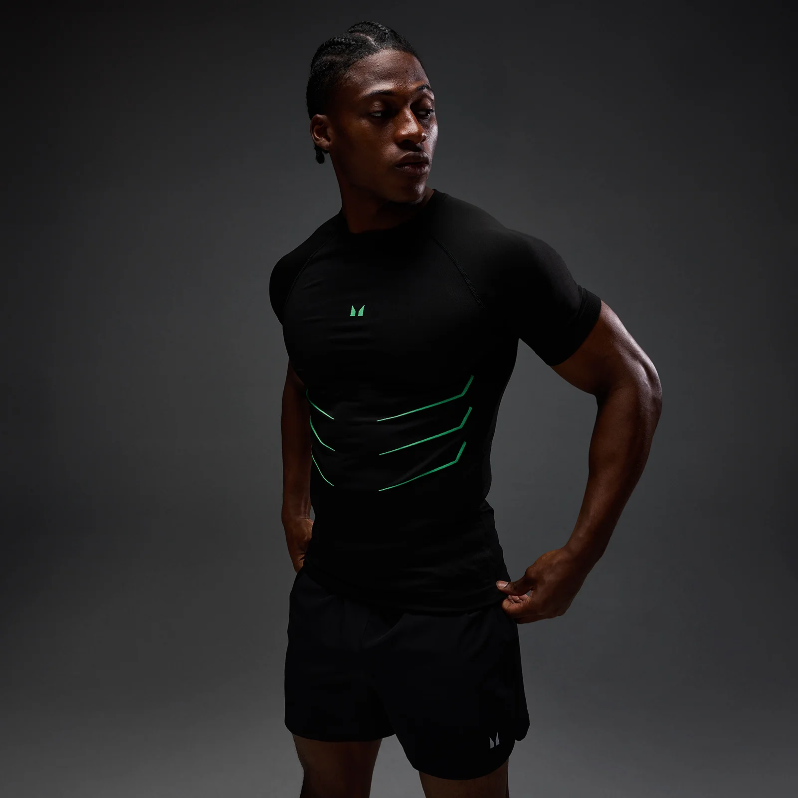 MP Men's Hero Muscle Fit Seamless T-Shirt - Washed Black/Alpha Green - M Image 1