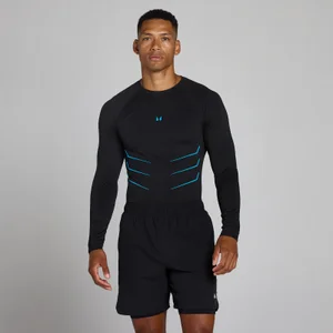 Lift Muscle Fit Seamless Long Sleeve Top - Washed Black/Power Blue - Size M