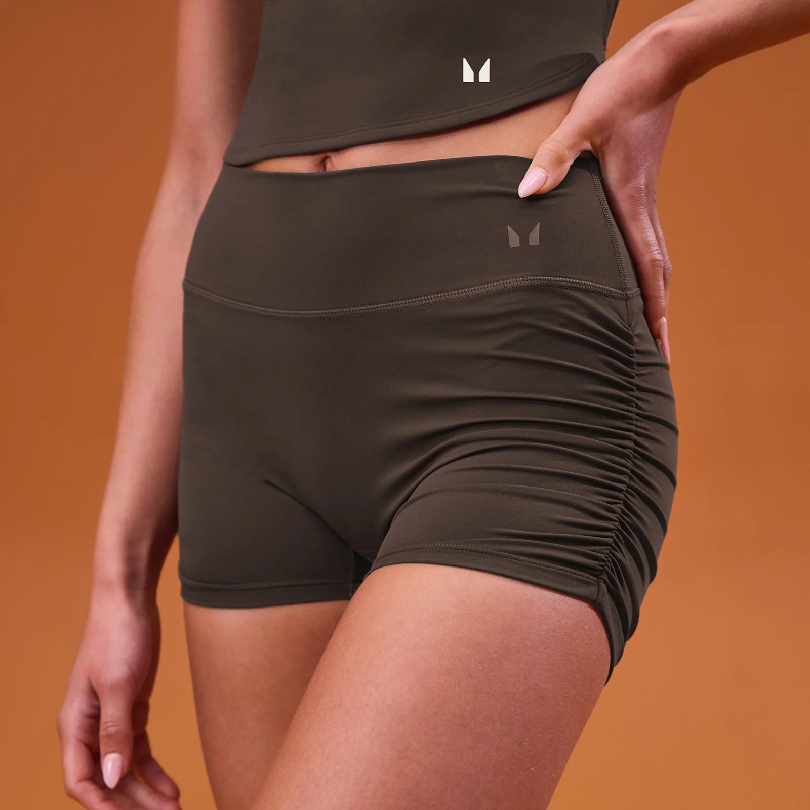 MP Women's Tempo Side Scrunch Booty Short - Cocoa - S Image 1