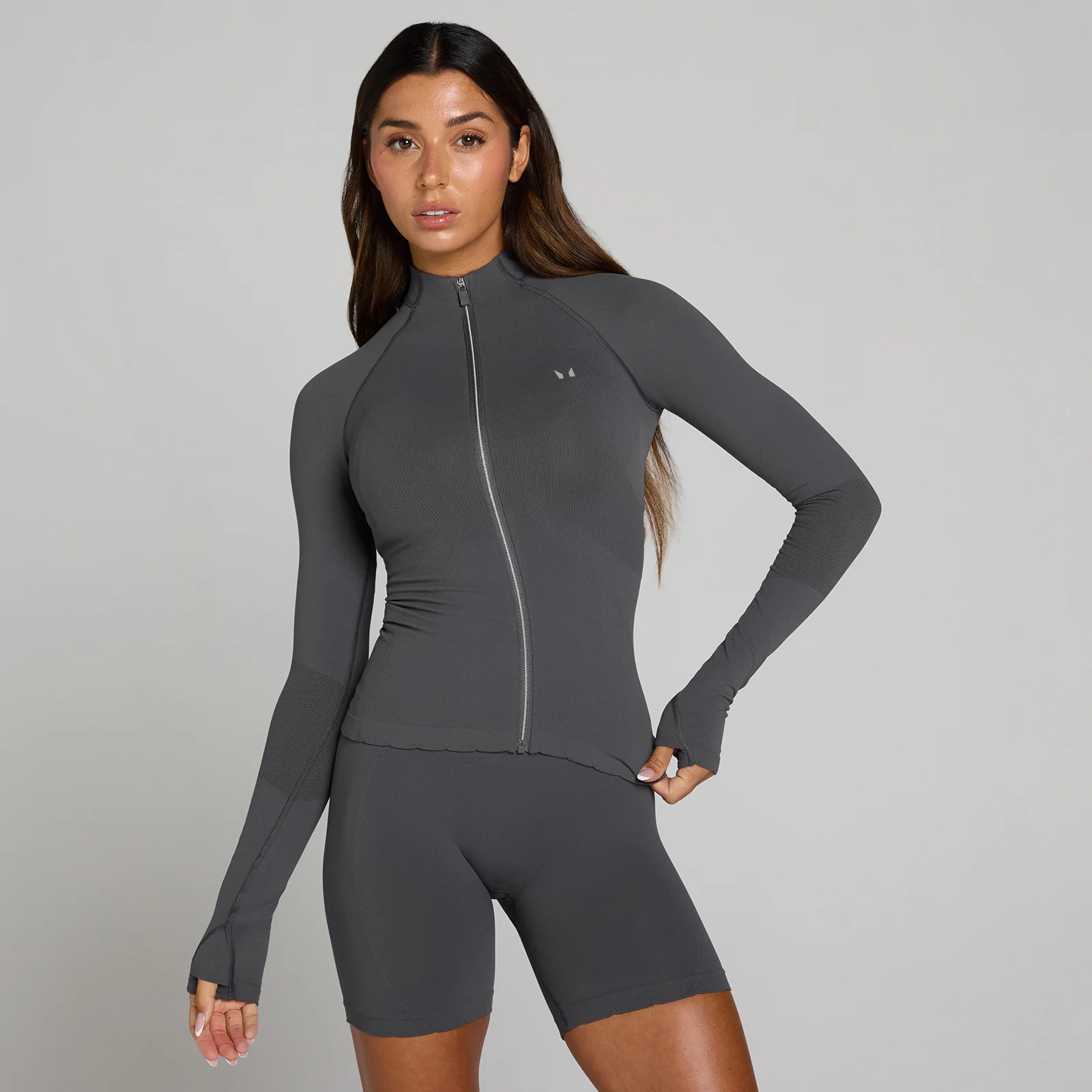 MP Women's Tempo Ultra Seamless Full Zip Jacket - Robust Grey - M Image 1