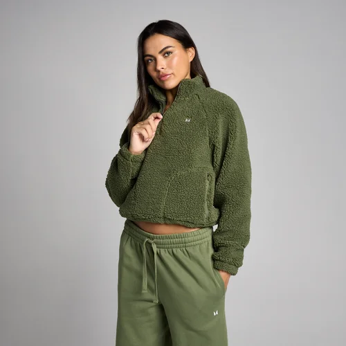 MP Women's Cropped Borg 1/4 Zip Fleece - Washed Olive