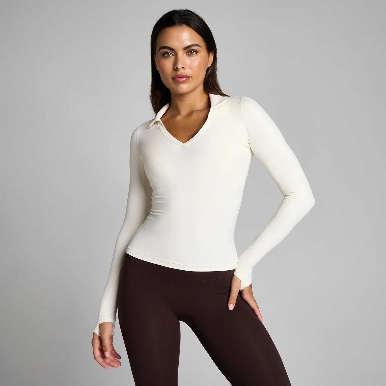 MP Women's Tempo Long Sleeve Collared Top - Vanilla - L Image 1