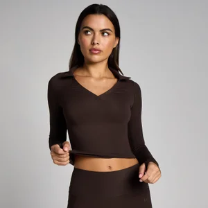 MP Women's Tempo Long Sleeve Collared Top - Cocoa - Size S