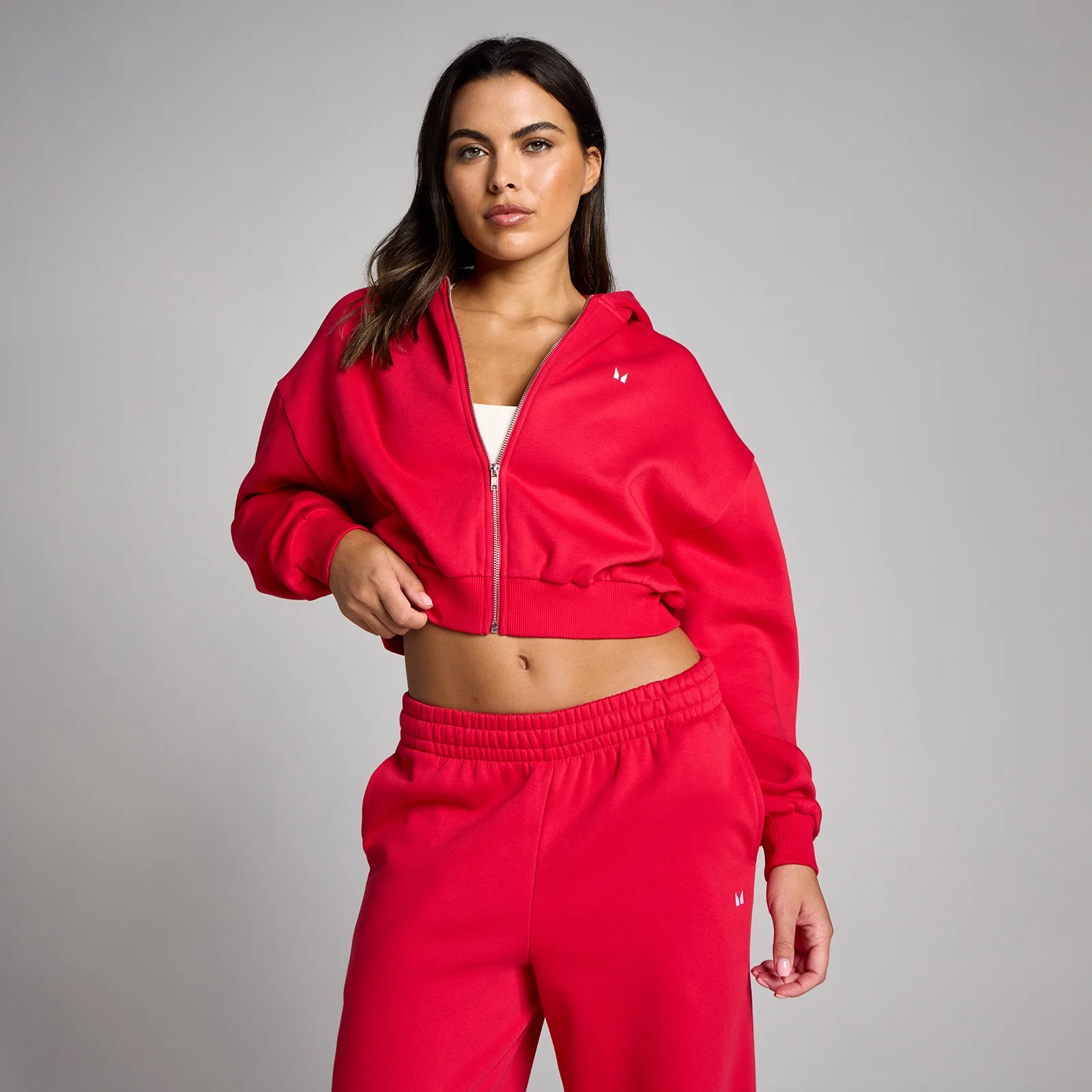 MP Women's Basic Zip Through Cropped Hoodie - Chilli - XL Image 1