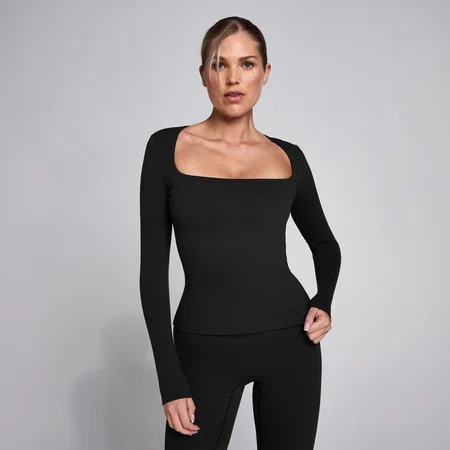 MP Women's SculptForm Square Neck Long Sleeve Top - Black