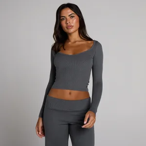MP Women's V-Neck Ribbed Long Sleeve Top - Robust Grey - Size M