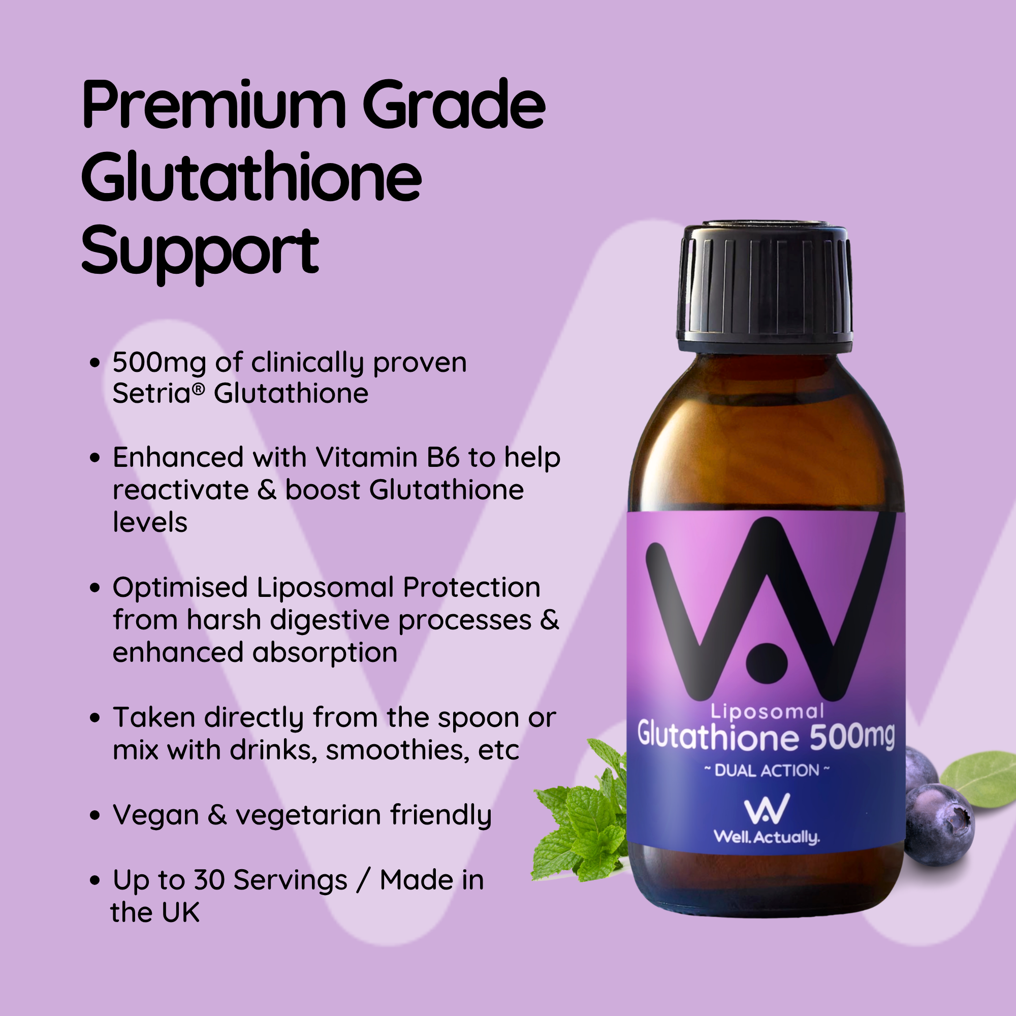 liposomal glutathione 500mg Well.Actually. Liposomal Glutathione Dual Action - 500mg - Blueberry (150ml)