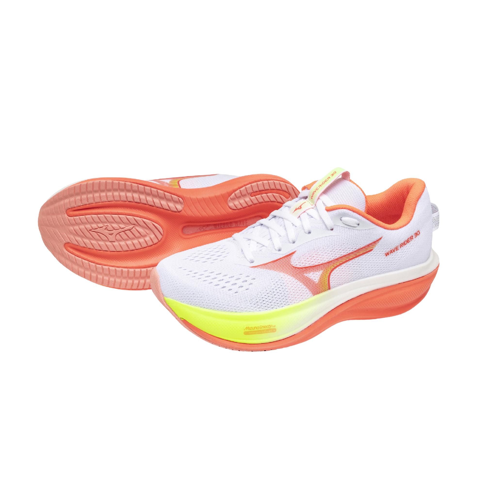 Mizuno Women's Wave Rider 30 - White/Lava Orange/Lime Pulp - UK 4 Image 1