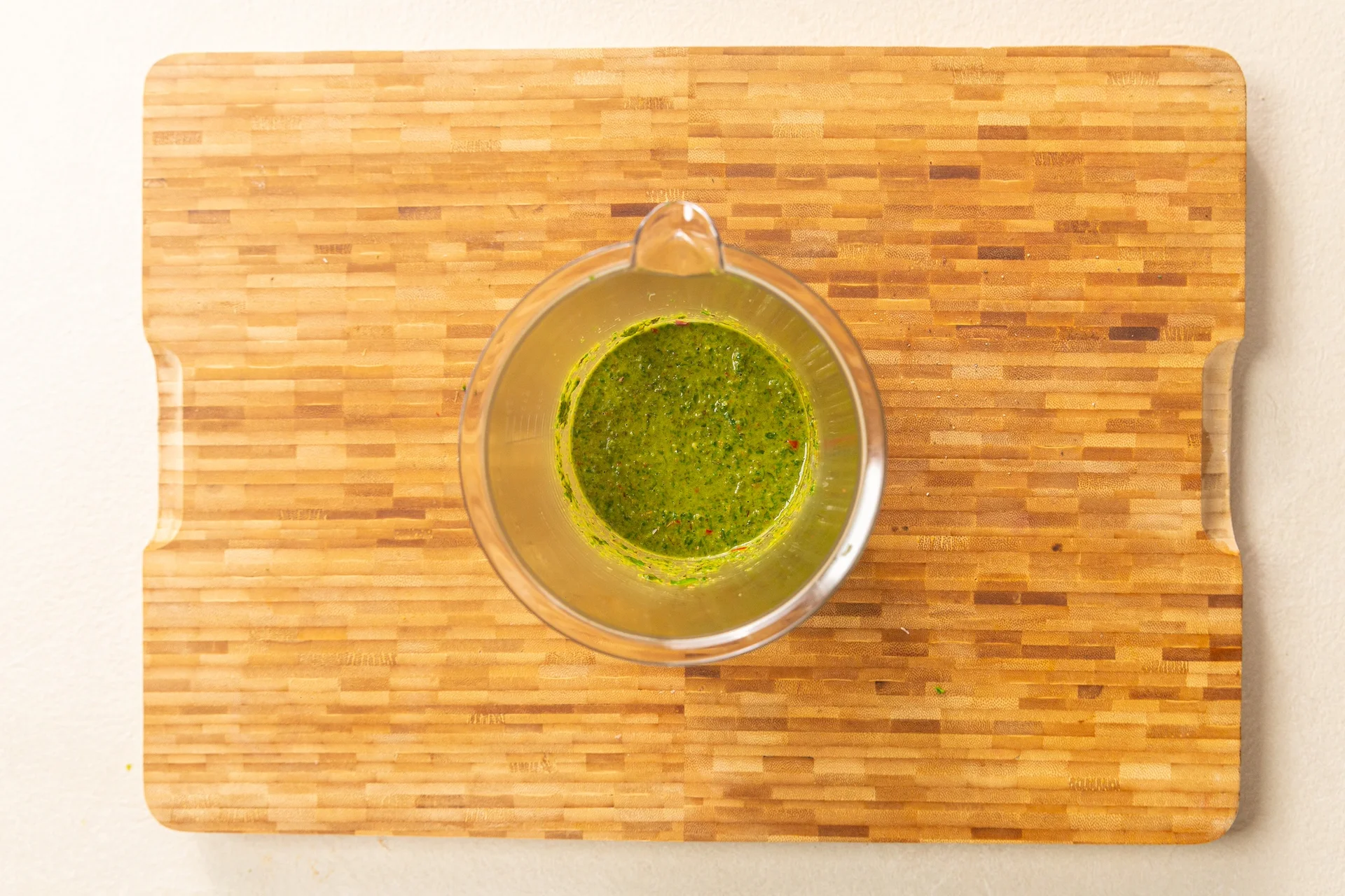 Blended chimichurri sauce.