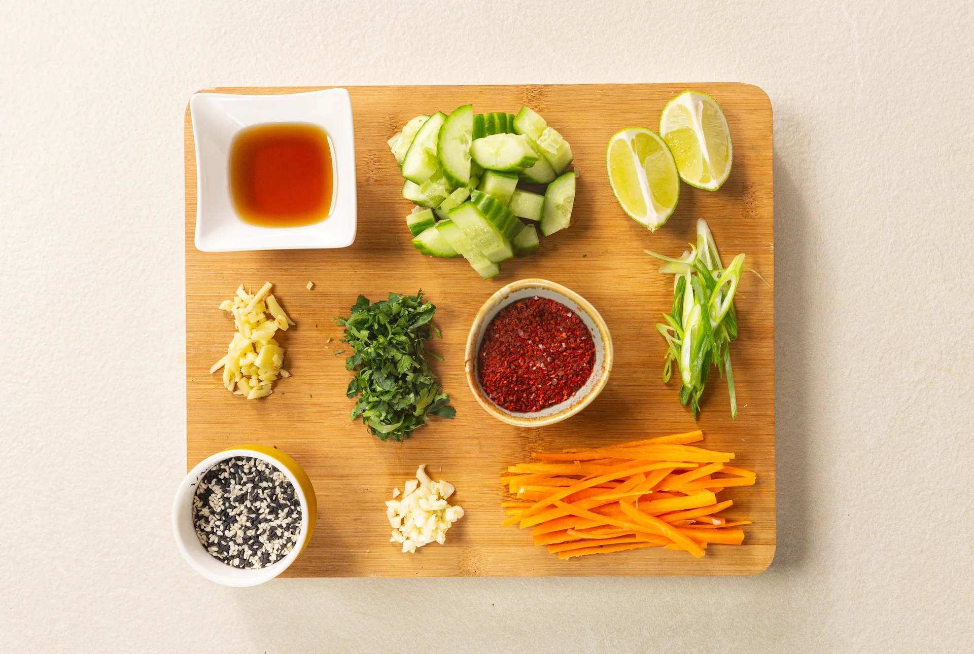 The rest of the ingredients chopped up on a chopping board.